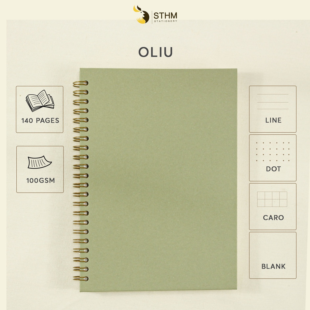 - OLIU - A5 - Sổ bìa trơn - Giấy mỹ thuật - Ruột kem 100gsm