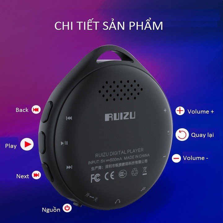 Máy Nghe Nhạc MP3 Bluetooth Ruizu M10 Bộ Nhớ Trong 8GB - Hàng Chính Hãng