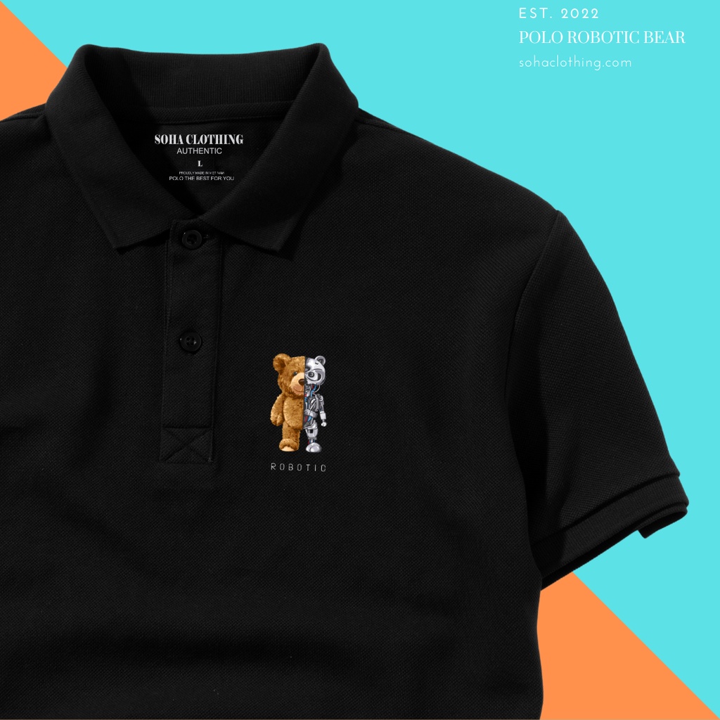 Áo Thun Polo Nam Basic cổ bẻ vải Cá Sấu chuẩn form,hình in sắc nét,  BEAR ROBOTIC -SoHa Clothing