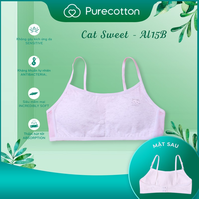 Áo lót không gọng Purecotton cho bé gái chất liệu cotton cao cấp kiểu dáng cài sau có đệm mỏng PC019