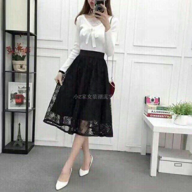 Chân váy ren họa tiết
