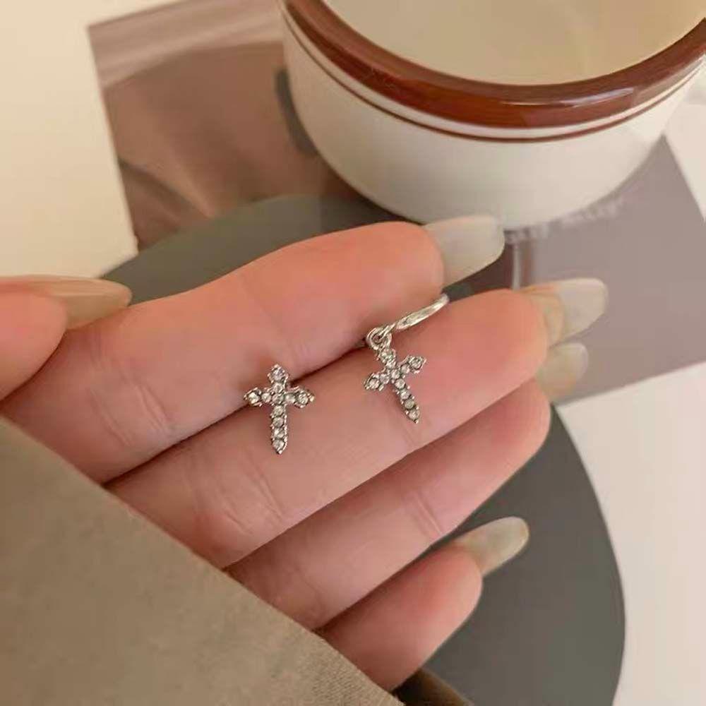 Khuyên Tai Hình Chữ Thập Đơn Giản Sáng Bóng Phong Cách Hàn Quốc Dành Cho Nữ
