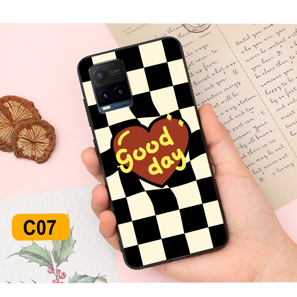 Ốp lưng Vivo Y21 / Y21s - Vivo Y33s in hoạ tiết caro trái tim đen trắng, gấu bear cute đáng yêu