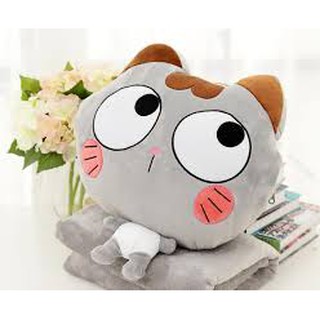 Gối mền mèo con 3 trong 1 hàng nỉ nhung cực mịn, bộ chăn gối văn phòng GD45-GMMC
