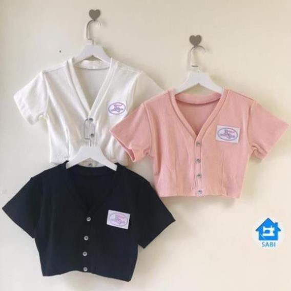 Áo croptop bae Unisex cổ V cúc thêu chất cotton dày dặn co giãn 4 chiều SABI SHOP FREE SIZE DƯỚI 60KG