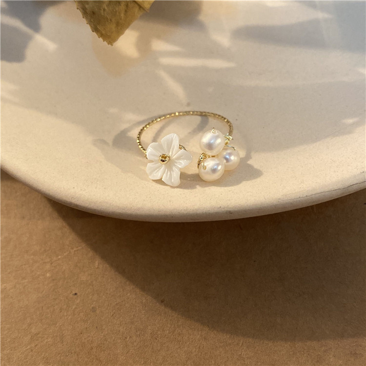 【3 Pcs Rings Set】Retro Pearl Flower Rings Set Adjustable Tail Ring Midi Finger Knuckle Rings Fashion Women's Accessories