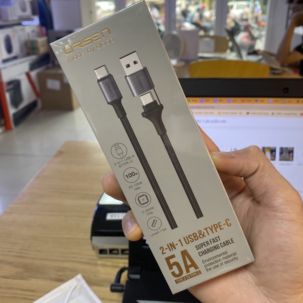 Cáp sạc nhanh Eloop S8 2 trong 1 USB, Type-C to Type-C, PD 100W 5A