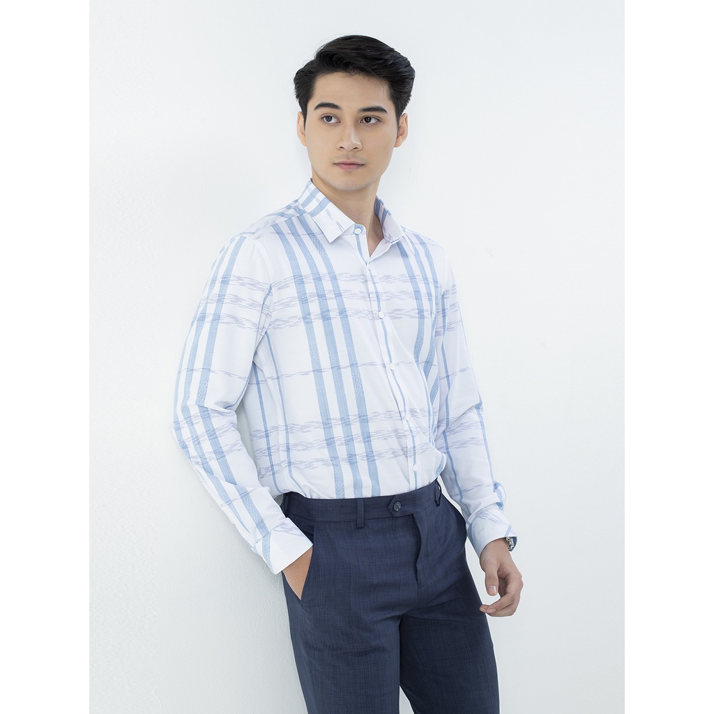 Áo Sơ Mi Nam Dài Tay ARISTINO ALS21501 Somi Công Sở Cao Cấp Màu Trắng Kẻ Xanh Dệt Jacquard Vải Sợi Sồi Dáng Ôm Không Túi | BigBuy360 - bigbuy360.vn