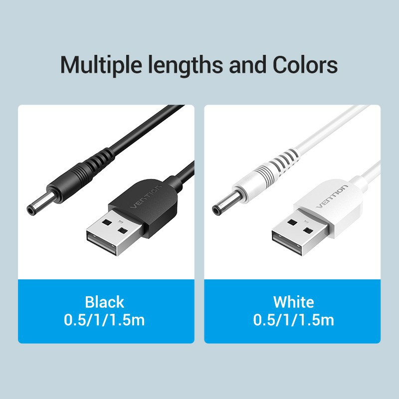 ★Chính hãng Vention★ Dây Cáp nguồn DC Đầu Cắm USB Sang 3.5*1.35mm ★ cho máy rửa mặt Foreo Luna ★ Pebble Lisa ★ Halio