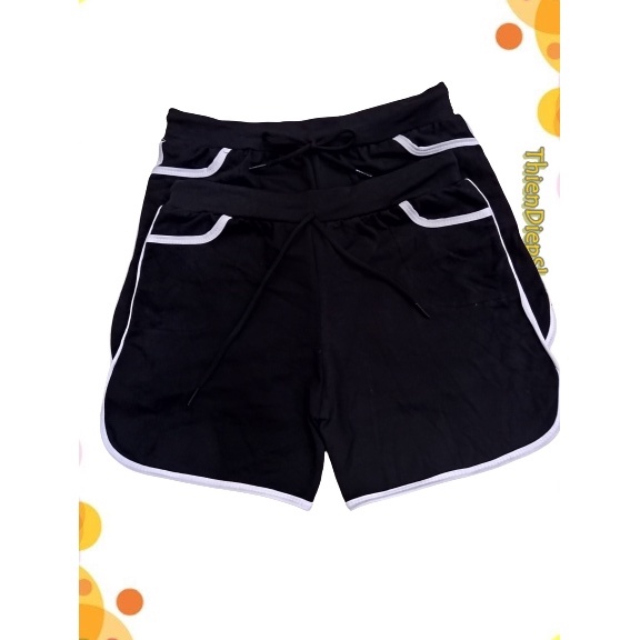 Quần đùi nữ viền sọc mặc nhà màu đen, quần dây rút vãi thun cotton 4 chiều co giãn thoáng và thấm hút mồ hôi, mặc nhà | BigBuy360 - bigbuy360.vn