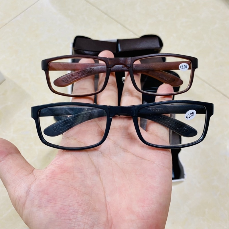 Kính lão gọng gấp nhựa dẻo kèm hộp khăn