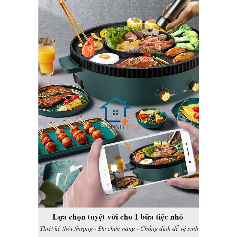 Nồi lẩu nướng đa năng 2 in 1, bếp lẩu nướng tròn không khói, chống dính, siêu tiện lợi cho mọi gia đình. Bảo hành 2 năm.