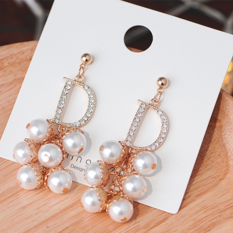 Bông Tai Mạ Bạc 925 Dáng Dài Phối Tua Rua Hình Chữ G Xinh Xắn Phong Cách Hàn Quốc