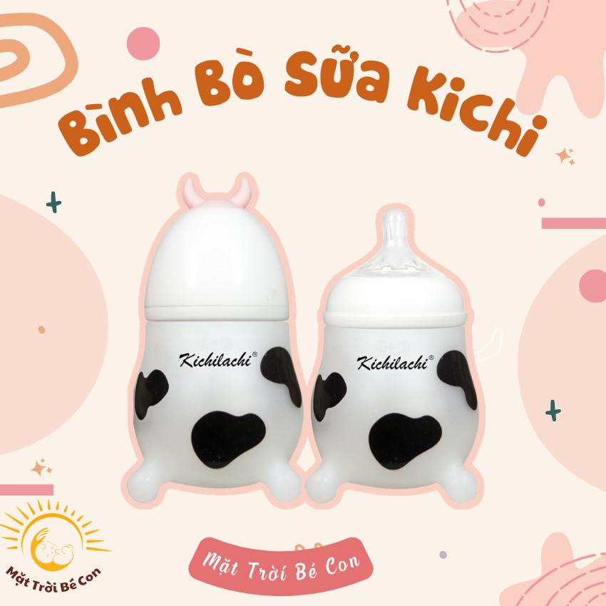 Bình sữa Silicon hình bò Kichilachi núm ti siêu mềm cho bé 180ml/ 260ml