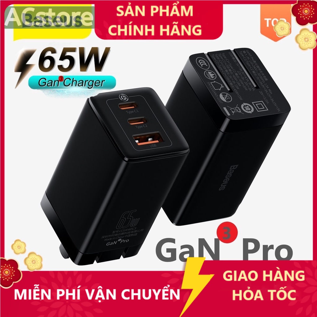 Bộ sạc nhanh thế hệ mới Baseus 65w GaN3 Pro cho Smartphone/ Tablet/ iPad/ Macbook/ Laptop - Hàng chính hãng GaN 3 Pro