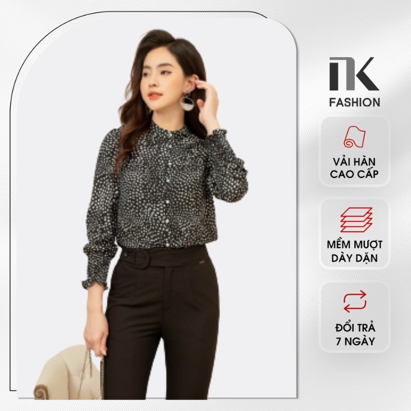 Áo Sơ Mi Nữ Công Sở NK FASHION Cổ Tàu Bèo Vai, Họa Tiết Chấm Bi, Voan Hàn Mềm Mịn NKSM2101014