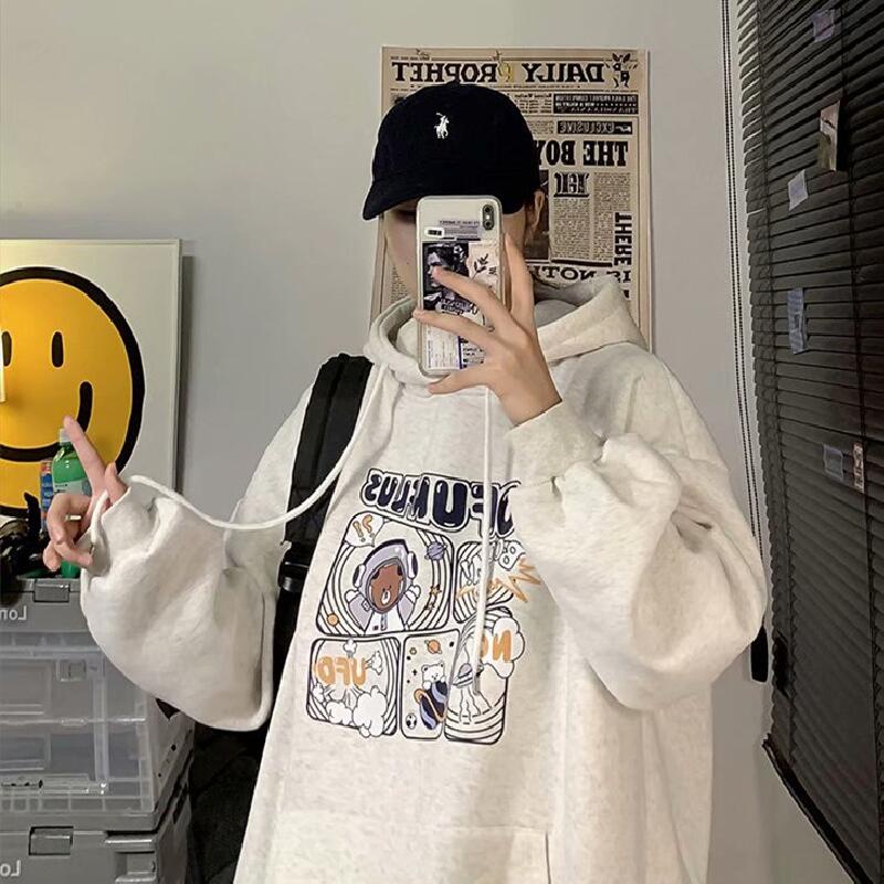 Áo hoodie dáng rộng in họa tiết hoạt hình phong cách Nhật Bản thời trang cho nam và nữ kích thước M-5XL