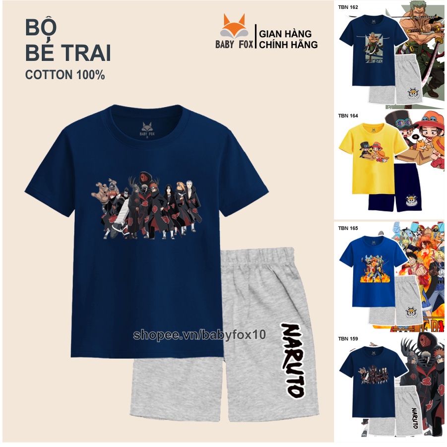 Bộ bé trai size nhí, trung, đại 100% cotton loại tốt, thương hiệu BABY FOX, One Piece, Luffy, Zoro n