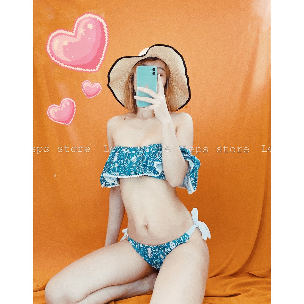 [Ảnh thật] Bộ bikini hai mảnh bệt vai họa tiết - M03 | BigBuy360 - bigbuy360.vn