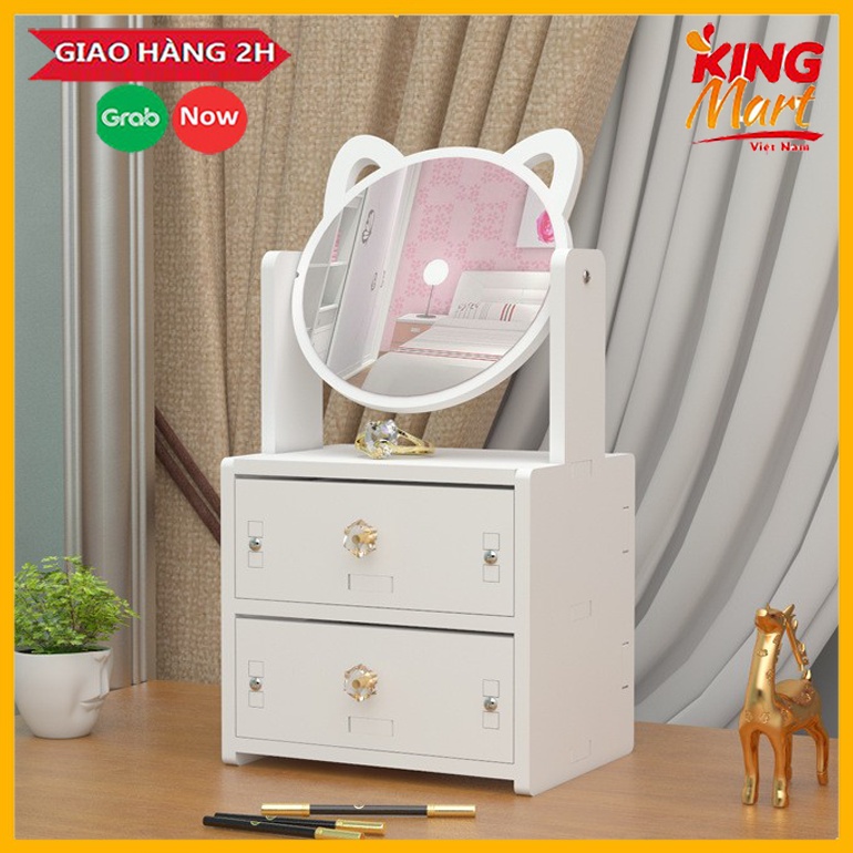 Tủ mỹ phẩm 2 NGĂN kèm GƯƠNG hình mèo tủ mỹ phẩm đựng đồ đa năng