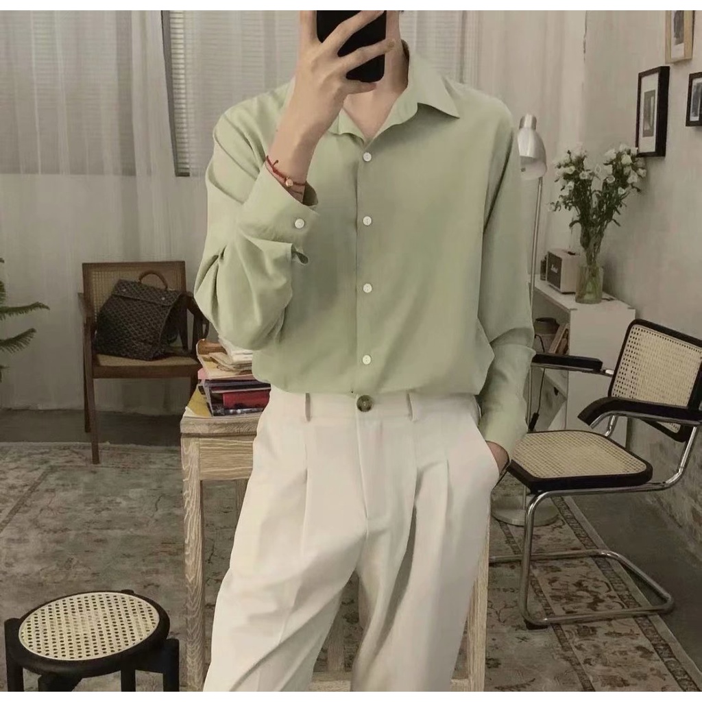 Áo Sơ Mi Nam Màu Trơn Phong Cách Hàn Quốc (M-Xxl) 5 Màu Lựa Chọn