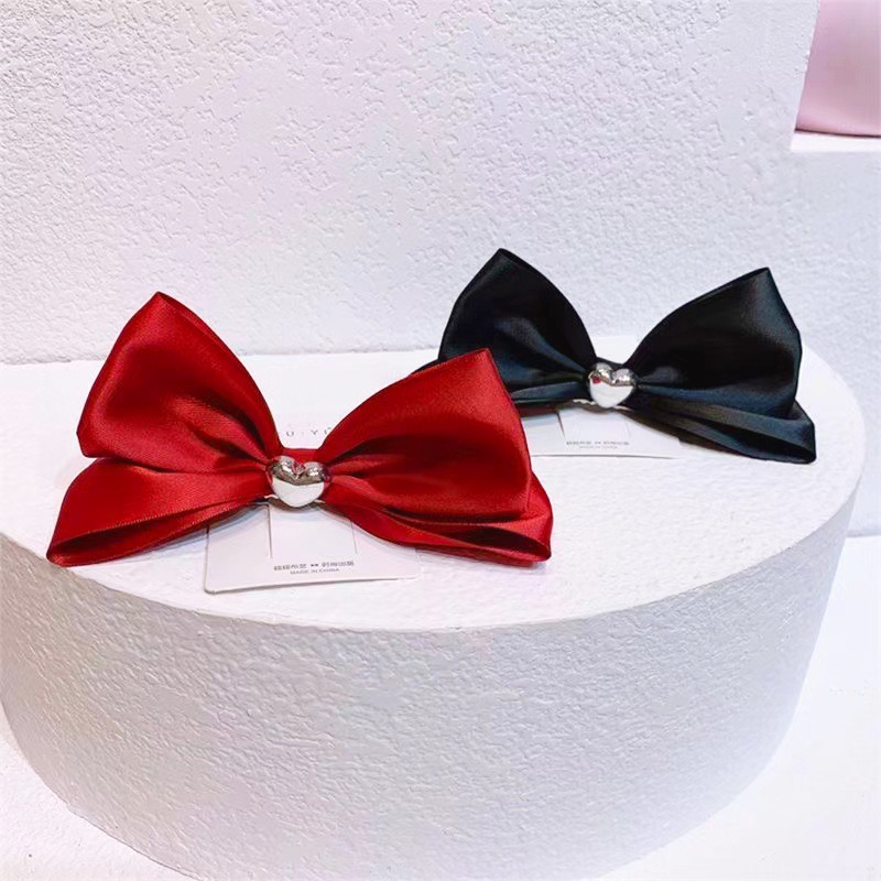Kẹp Tóc Hình Nơ Màu Đỏ Đen Phong Cách Hàn Quốc Dễ Thương Cho Nữ