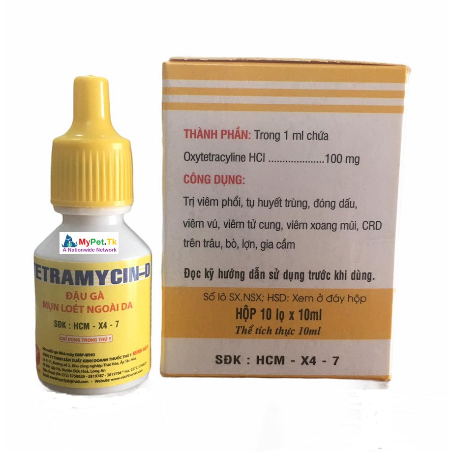 Đậu Gà TetramycinD 10ML Cho Ga Cầm Gà Vịt Chim Cảnh Gà Tre