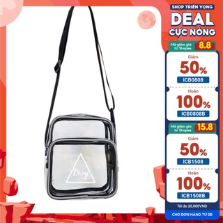 Túi đeo chéo nam nữ nhựa trong suốt viền gân trắng phản quang dây đeo bản lớn 3cm NEW TA036