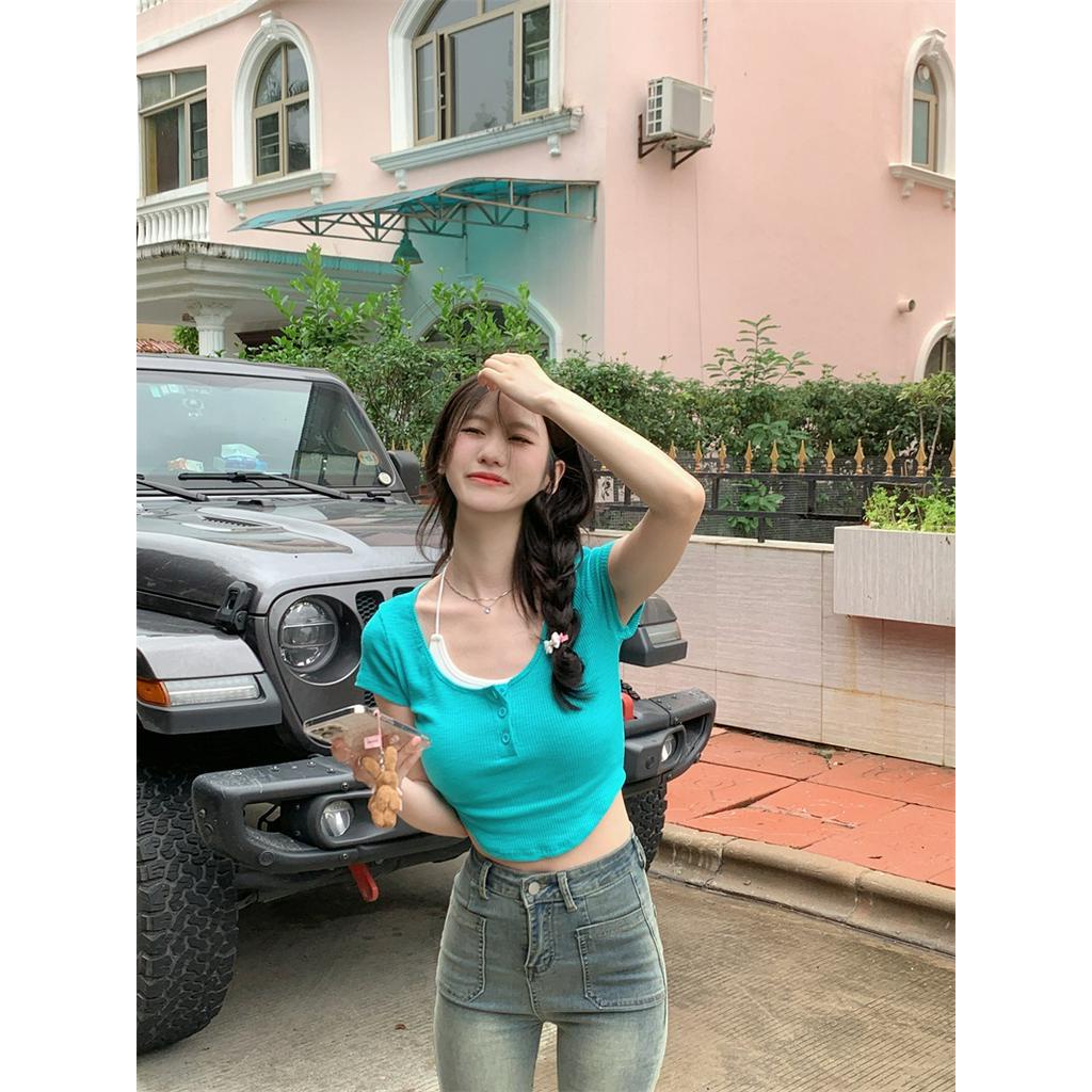 Set Áo Thun Hở Xương Quai Xanh + Quần Yếm Thời Trang Nữ