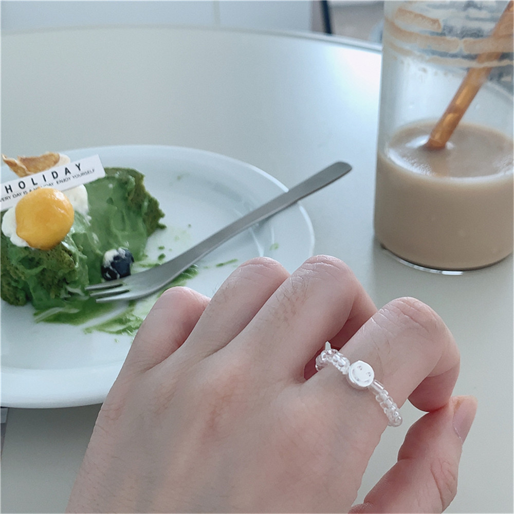 Vòng tay/Nhẫn đính cườm mặt hình mặt cười phong cách Hàn Quốc đáng yêu