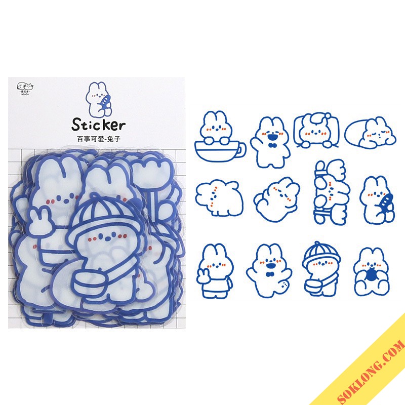 Bộ Sticker hình Gấu Béo - Thỏ dễ thương dán sổ, nhán dãn trang trí laptop, điện thoại