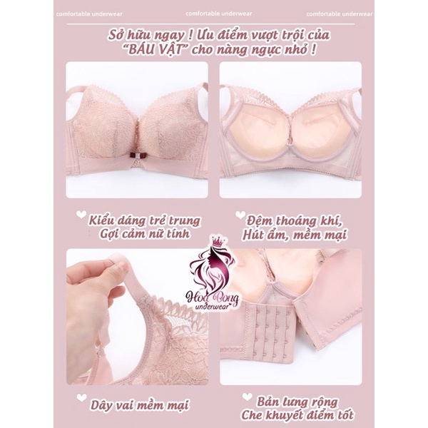 Áo lót ren Thái siêu độn dày 6CM, áo lót siêu tạo khe nâng ngực, áo lót ren không gọng