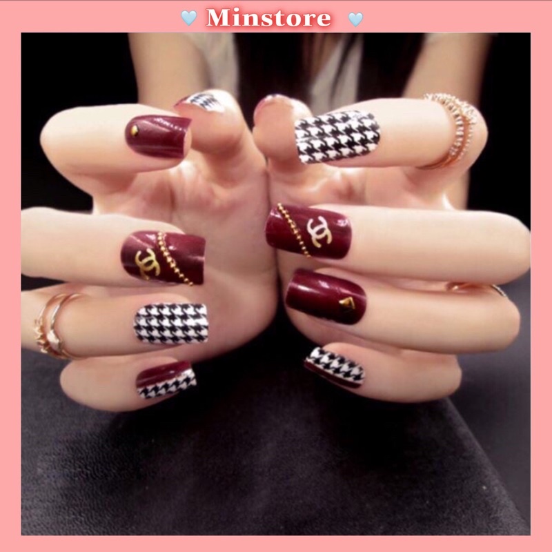 Bộ nail 24 móng tay giả tặng kèm keo dán và dũa móng
