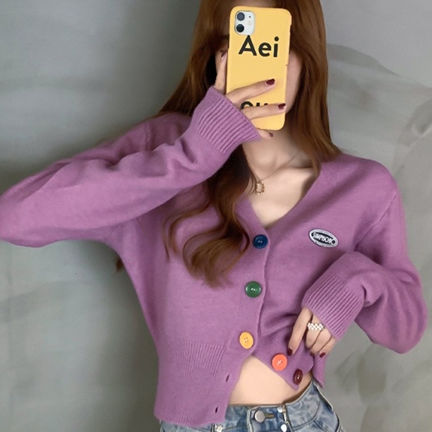 ZHELIHANGFEI Áo dệt kim cao eo hở rốn gợi cảm hot girl cổ chữ V áo ngắn