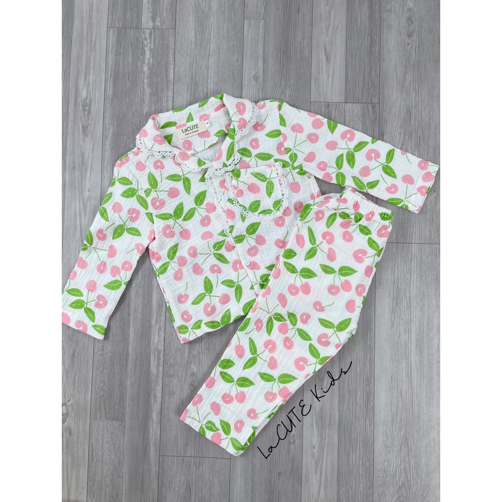 Bộ pijama dài tay chất muslin cho bé gái từ 1-5 tuổi