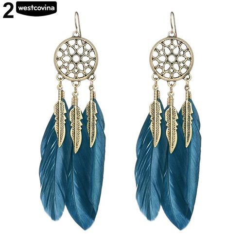 Cặp bông tai tua rua phối lông vũ thời trang nữ cổ điển