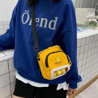 D048-túi đeo chéo vải canvas trong suốt in hình chú gà con dễ thương