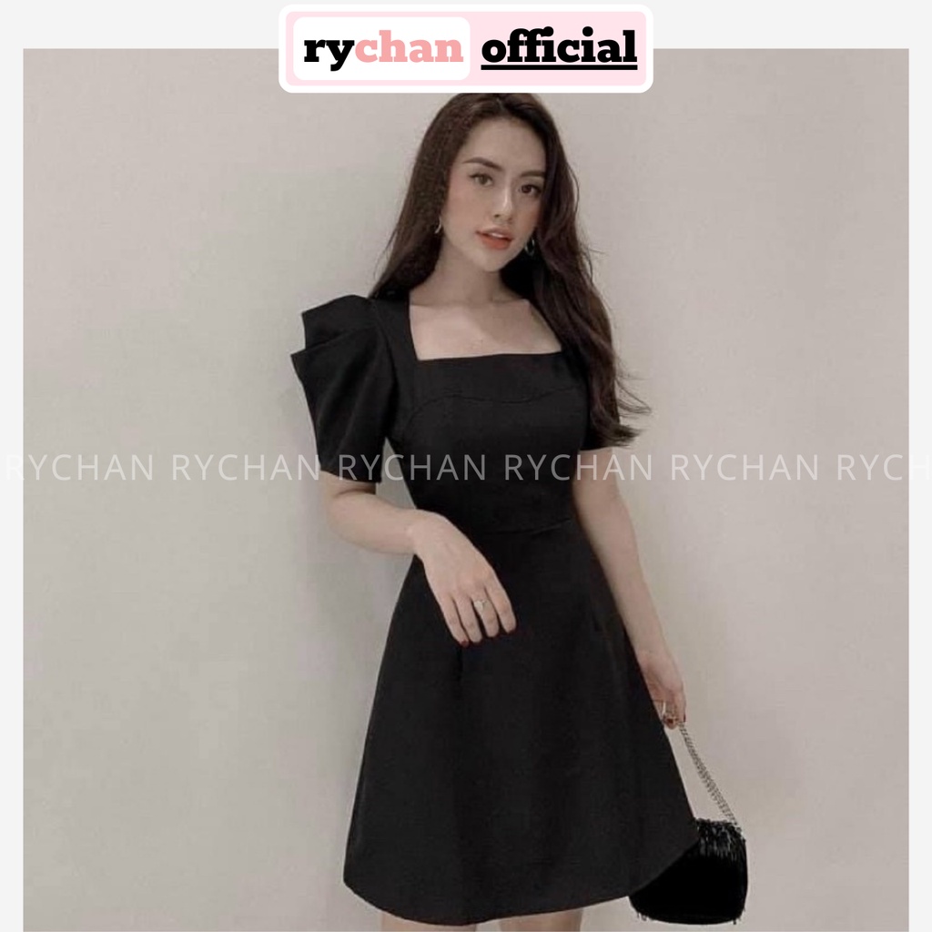 Đầm Váy Nữ Dự Tiệc Khoéc Sau Tay Xếp Cổ Vuông Dáng Xòe Tay Ngắn Sang Chảnh 2 Màu Đen Nude [ẢNH THẬT CUỐI] - DX9781