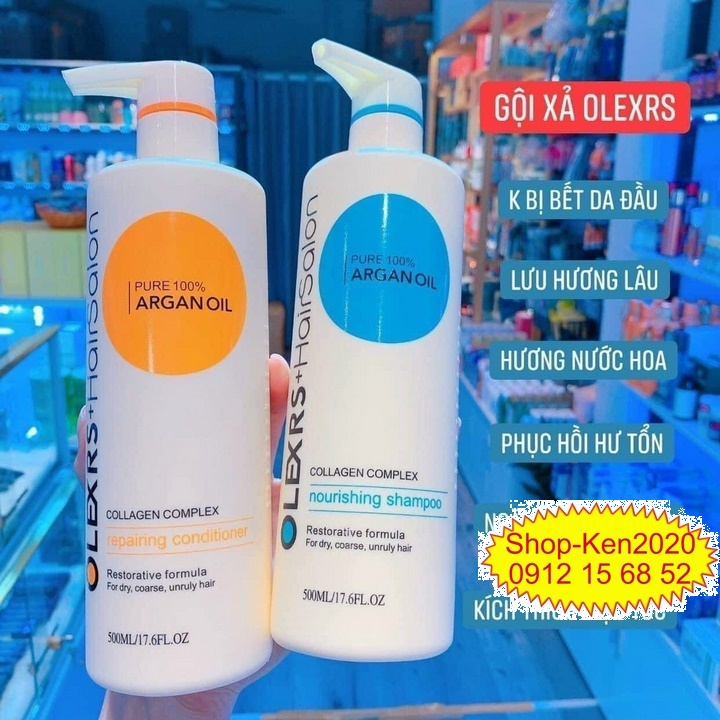 Cặp dầu gội xả Olexrs Argan Oil Collagen Hair Salon 500ml x2 cho tóc khô xơ, hư tổn, tóc gàu, ngăn rụng tóc.