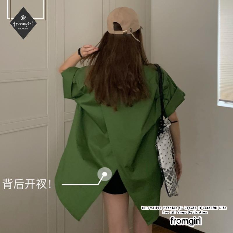 Lưng Áo Sơ Mi Tay Ngắn Dáng Rộng Xẻ Tà Thời Trang Mùa Hè Xinh Xắn Cho Nữ