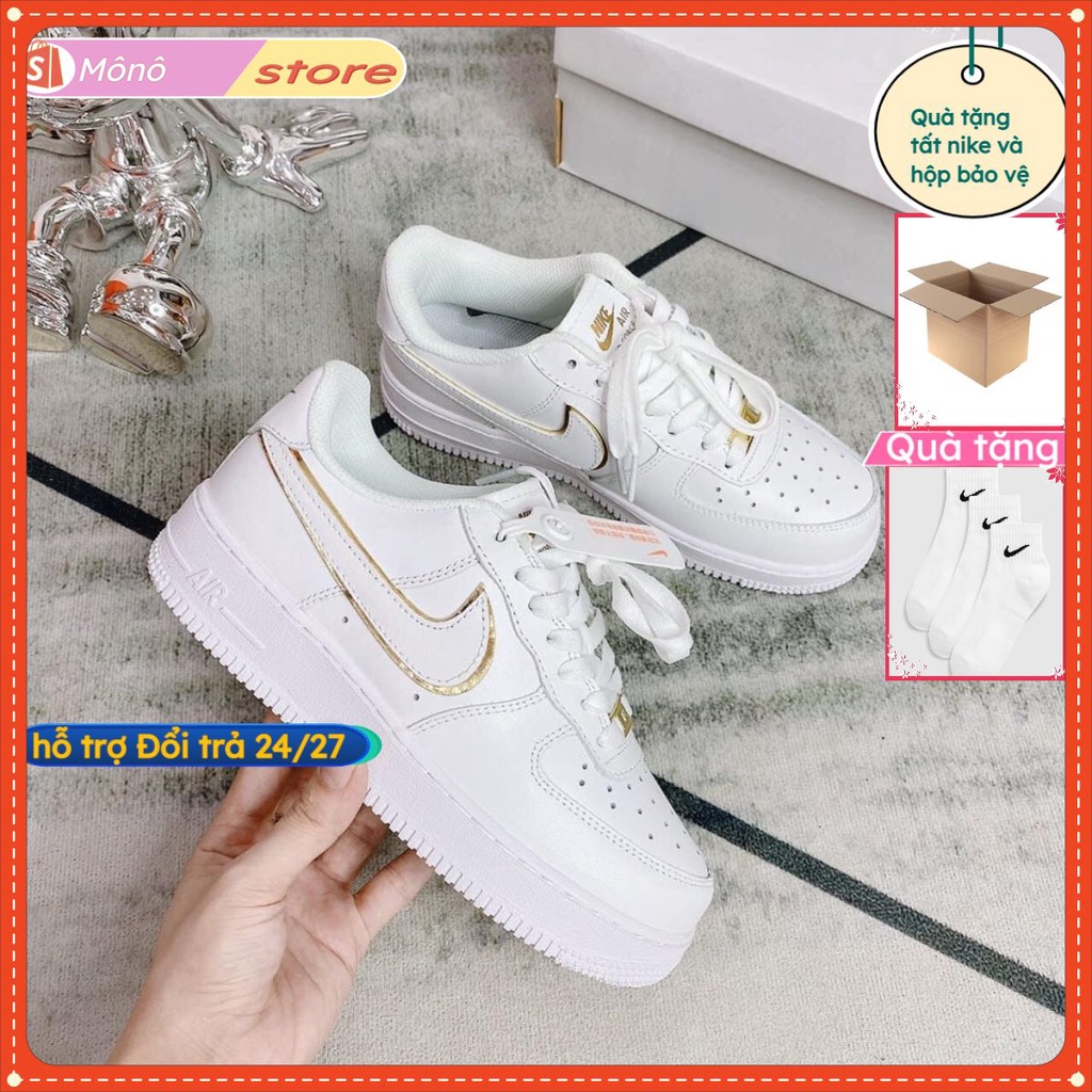 Giày af1 trắng viền vàng 1 ESS Metallic Gold hàng 11 full bill box tui hộp phụ kiện hót trend 2022