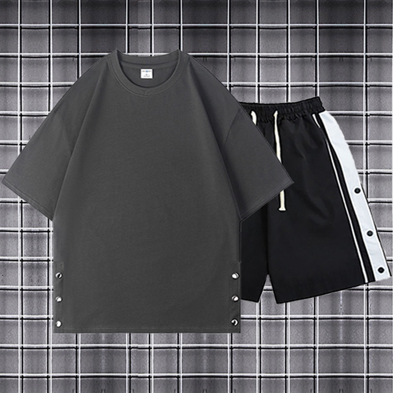[Mẫu mới] Bộ Quần Áo Thun Nam Nữ Unisex Mùa Hè Cộc Tay Xẻ Tà Cúc Bấm 2 Bên Quần Short Thời Trang Zenkonu T225V1+S042V1
