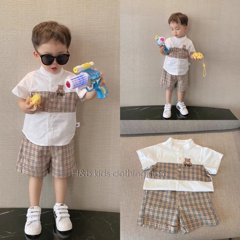 Bộ sơmi phối kẻ BBR bao chất cho bé trai