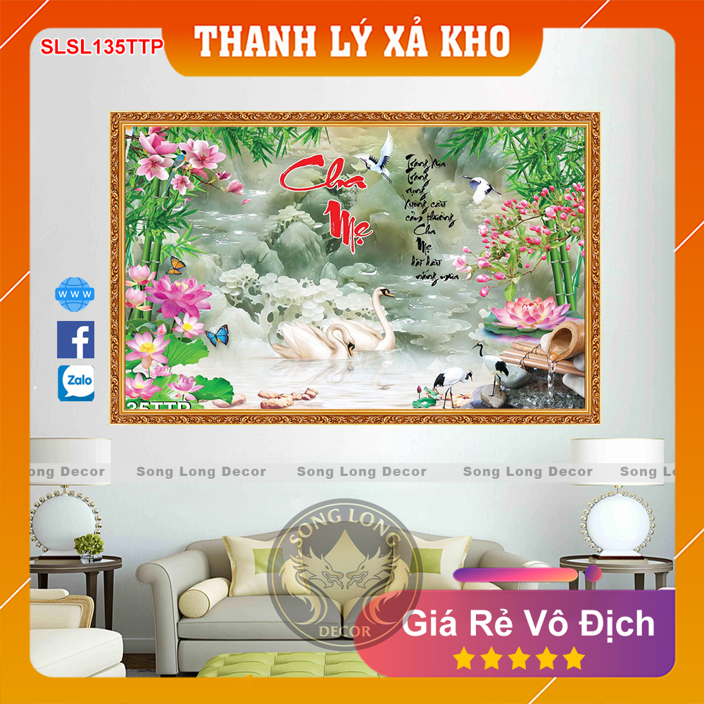 Tranh Dán Tường Chữ Cha Mẹ- SL135TTP-Tranh 3d Thư Pháp - Song Long Decor