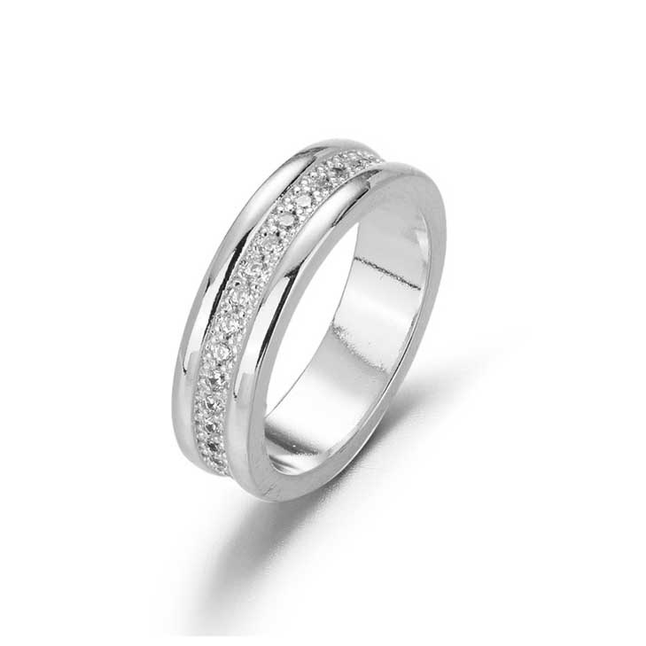 Nhẫn Cưới Thép Titan Mạ Vàng Bạc Đính Đá Zircon Đơn Giản Thời Trang Cho Nam Nữ