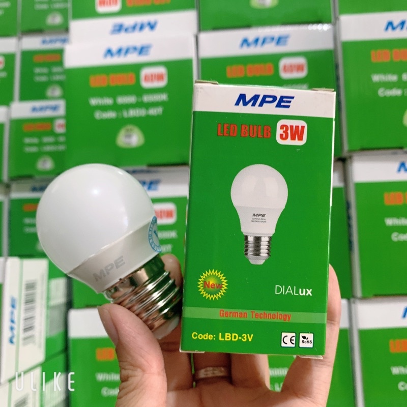 Bóng đèn Led buld 3w MPE ánh sáng trắng, vàng chuẩn hàng chính hãng