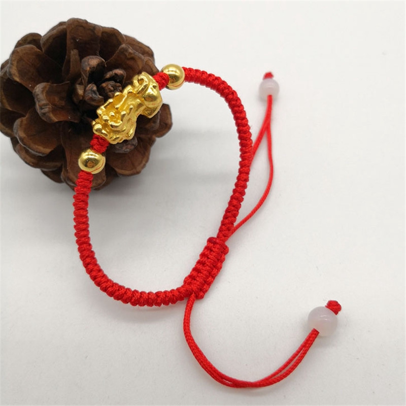 Vòng tay dây đỏ đính hạt 3D mạ đồng thau cho nam và nữ