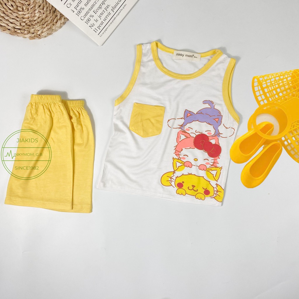 Bộ Ba Lỗ THUN LẠNH MINKYMOM In Thân Áo Trắng Hình Động Vật Cho Bé BL-IN16