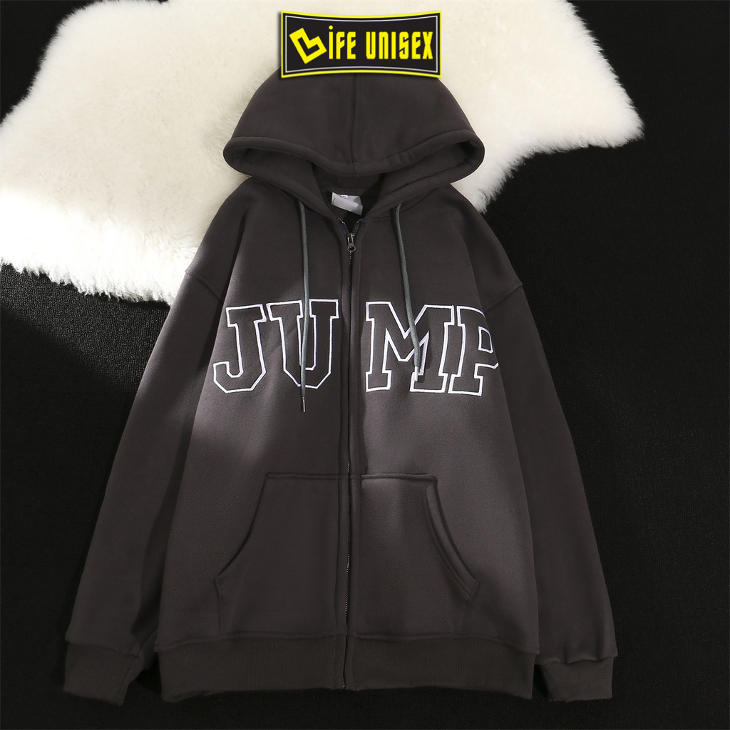 Áo Khoác Hoodie Nỉ JUMP Nam Nữ Ulzzang Unisex Dây Kéo, Áo Khoác Nỉ Form Rộng LIFE UNISEX
