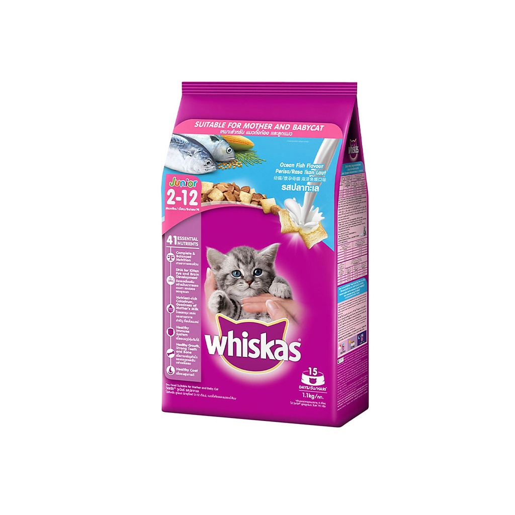MTPETSHOP Thức ăn mèo con Whiskas vị cá biển &amp; sữa 1.1kg